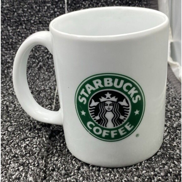 STARBUCKS Coffee Mug Double Sided Mermaid Logo Green White Black 10oz Tea Cup - Picture 2 of 8
